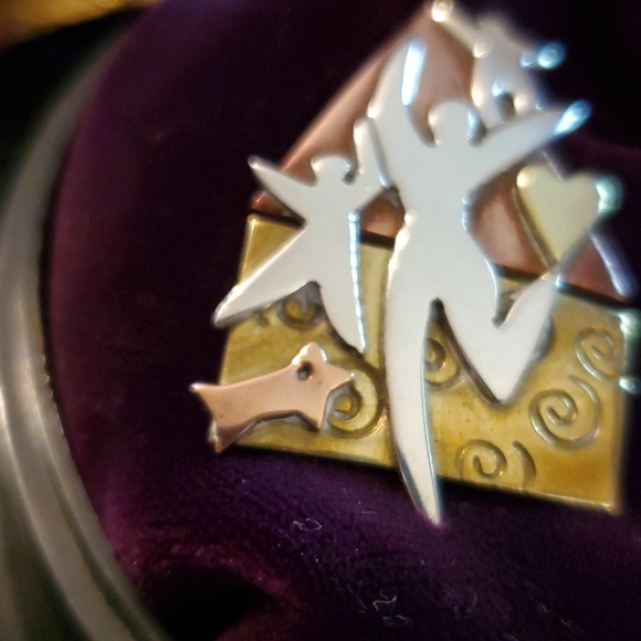 Gorgeous Far Fetched Pin Brooch Sterling Silver Brass Copper Mixed - Picture 8 of 8